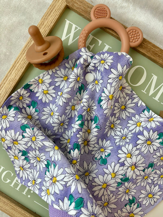 Purple daisy baby lovie with teether and pacifier