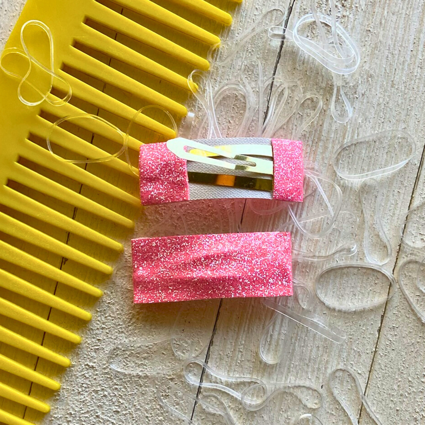 Pink Glitter Snap Hair Clips