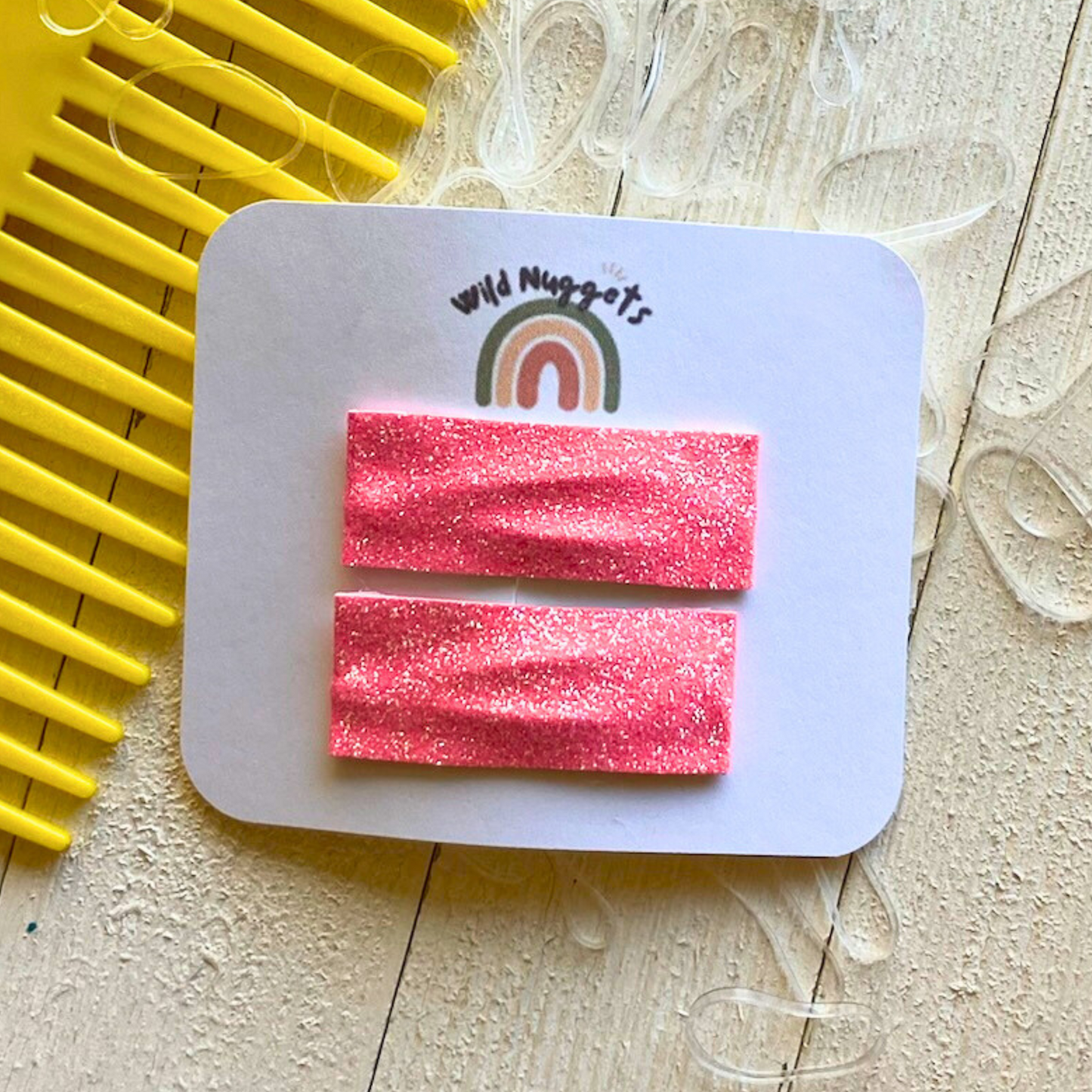 Pink Glitter Snap Hair Clips